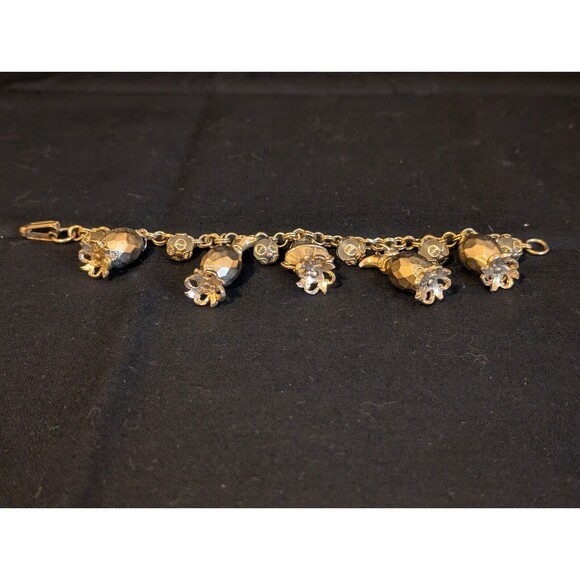 Vintage Charm Bracelet 5 Pitchers Ewers Vases Charms & 6 Frosted Beads - 7" Long - Picture 6 of 9